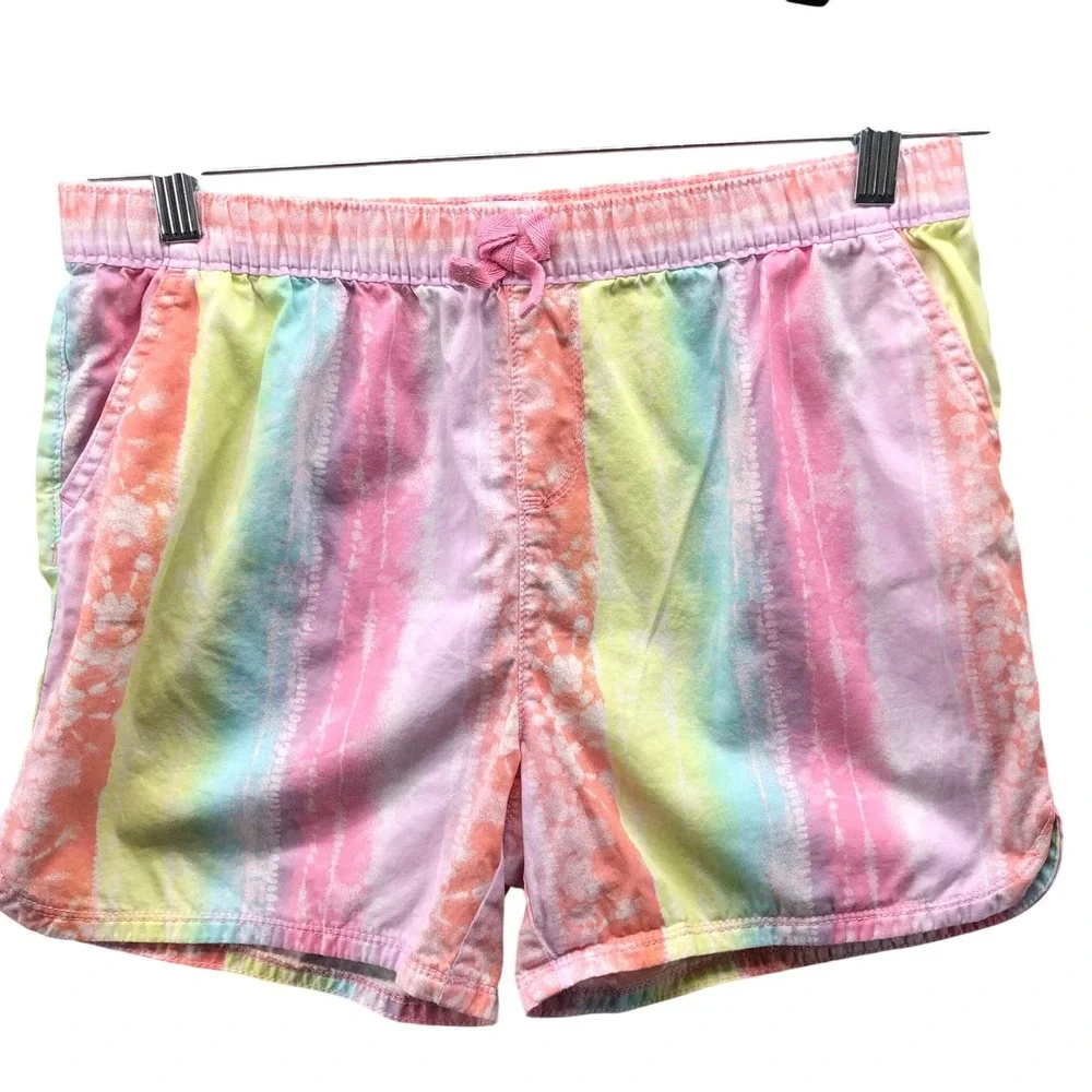 The Childrens Place Tie Dye Stripe Shorts Girls 14 Plus‎ Rainbow Cotton Pull On